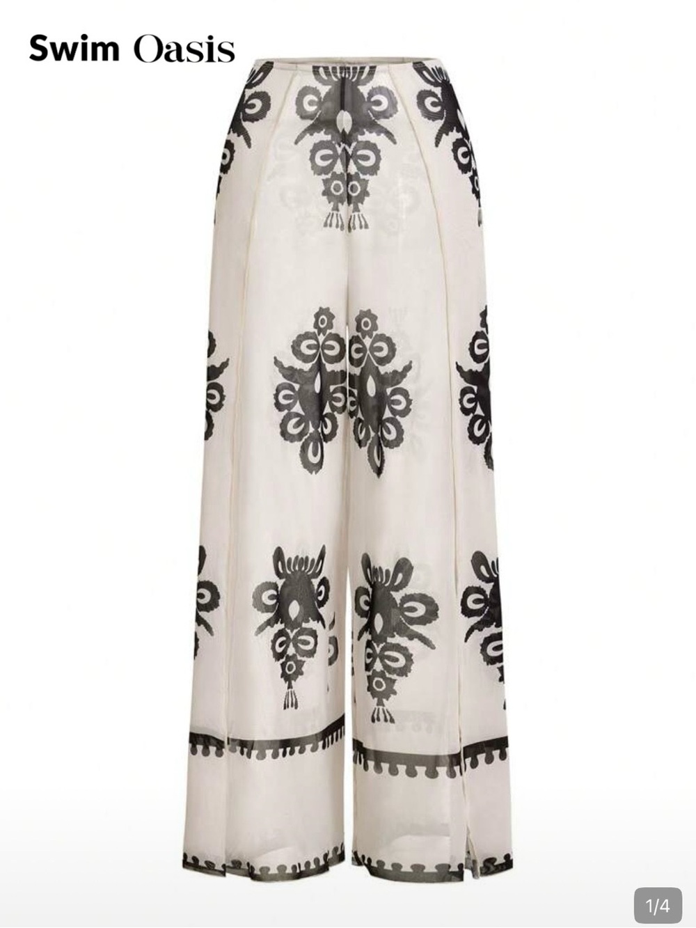 Swim Oasis Embroidered Sheer Wide Leg Pants - Ivory & Black